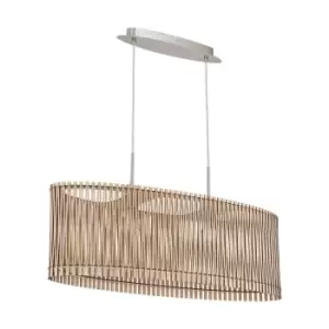 Pendant Ceiling Light Colour Satin Nickel Shade Maple Wood Bulb E27 2x60W