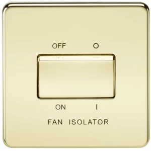 KnightsBridge 10A 1G 3 Pole 230V Screwless Polished Brass Electric Fan Isolator Switch