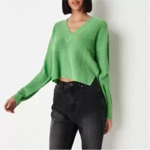 Missguided V Neck Crop Jumper - Green