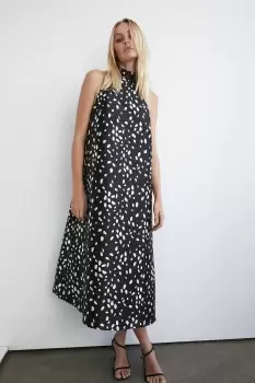 Dalmatian Print Satin Twill Bow Back A Line Midi Dress