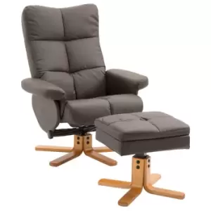 HOMCOM Recliner Chair And Footstool Pu Leather Wooden Base - Brown