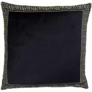 Riva Paoletti - Apollo Geometric Embroidered Faux Velvet Cushion Cover, Black/Gold, 50 x 50 Cm