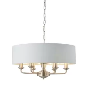 Ceiling Pendant Light - Brushed Chrome Plate & Duck Egg Fabric - 6 x 40W E14