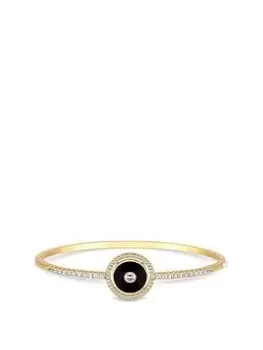 Inicio 14K Gold Plated Jet Enamel And Cubic Zirconia Bangle Bracelet