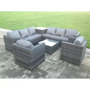 Fimous 8 Seater Outdoor Dark Mixed Grey Rattan Lounge Complete Sofa Set with Side Table