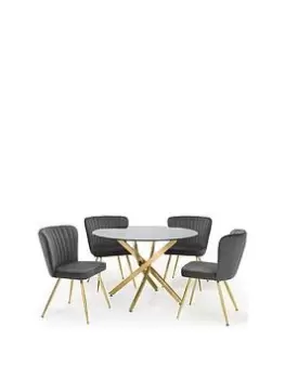 Julian Bowen Montero 100 Cm Round Dining Table + 4 Cannes Chairs - Gold/Grey