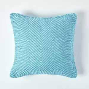 Homescapes - Cotton Teal Halden Chevron Cushion Cover, 60 x 60cm - Blue