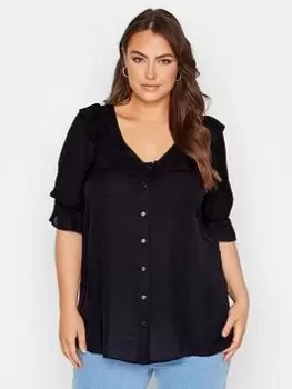 Yours Curve Frill Brooklyn Blouse Black, Size 24, Women