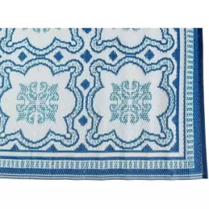 Homescapes - Blue and White Mosaic Pattern Square Reversible Rug - Blue