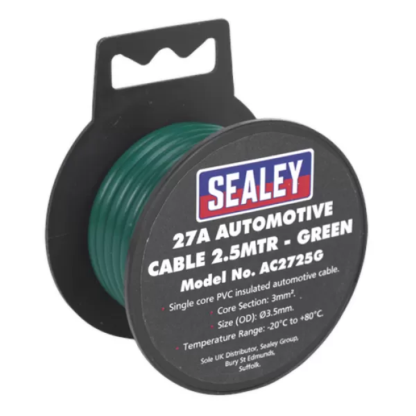 Genuine SEALEY AC2725G Automotive Cable Thick Wall 27A 2.5mtr Green