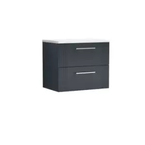 Nuie Deco 600mm Wall Hung 2 Drawer Vanity & Sparkling White Laminate Top - Satin Anthracite