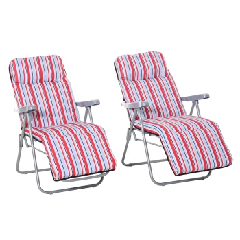 Outsunny Set of 2 Garden Sun Lounger Outdoor Reclining Seat Cushioned Seat Foldable Adjustable Recliner Red and White AOSOM UK