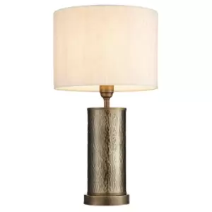 Hammered Bronze Table Lamp Aged Metal & Off White Shade Bedside Feature Light