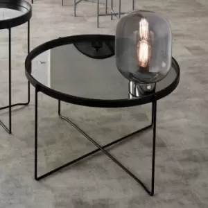 Matt Black Wood Veneer Coffee Table W/Foxed Glass