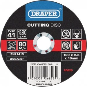 Draper Flat Metal Cutting Disc 100mm 2.5mm 16mm