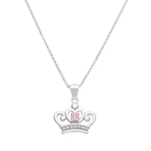 Disney Princess Sterling Silver Pink stone Crown Pendant Necklace C900066ZPL-P.PH