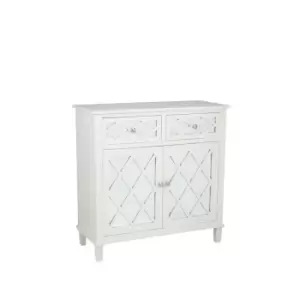 Ivory Mirrored Pine Wood 2 Drawer 2 Door Unit