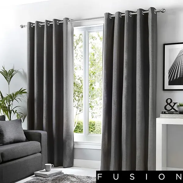 Fusion Sorbonne Lined Eyelet Curtains Charcoal NUW9M Unisex width: 117x137cm(46x54inches),width: 117x183cm(46x72inches),width: 168x137cm(66x54inches),