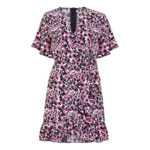 Mela London Pink Leopard Print Wrap Skater Dress - Pink