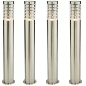 4 PACK Outdoor Garden Bollard Light 80cm Brushed Steel 9W Outside Lamp Post IP44