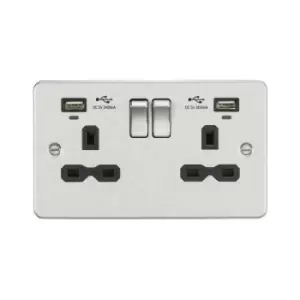 Knightsbridge 13A 2G Switched Socket, dual USB charger (2.4A) with Indicators - Brushed Chrome with Black insert