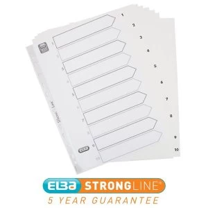 Elba A4 Strongline Reinforced Dividers Europunched 1 10 Clear Tabs White Single