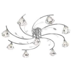 Sierra 9 Light Multi Arm Ceiling Semi Flush Light Chrome and Glass, G9