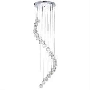 Integrated LED 20 Light Spiral Cluster Pendant Chrome Finish