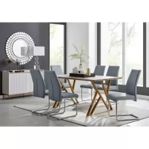 Furniture Box Taranto Oak Effect Dining Table and 6 Grey Lorenzo Chairs