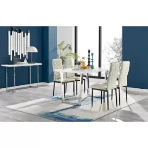 Furniturebox UK - Furniturebox Kylo White High Gloss Dining Table & 4 Cream Velvet Milan Dining Chairs With Black Legs