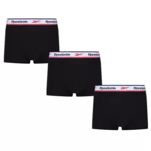 Reebok 3 Pack Cotton Performance Trunks - Black