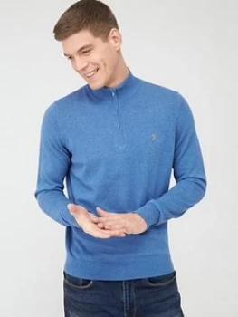 Farah Redchurch Quarter Zip Knitted Jumper - Blue, Size XL, Men