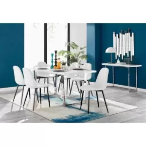 Furniture Box Kylo White High Gloss Dining Table and 6 White Corona Black Leg Chairs