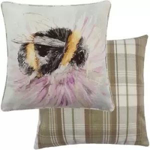 Evans Lichfield Watercolour Bee Cushion Cover (One Size) (Natural/Lilac/Black) - Natural/Lilac/Black