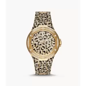 Michael Kors Womens Lennox Three-Hand Black And Gold-Tone Stainless Steel Watch - Black / Gold