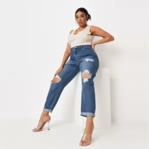 Missguided Plus Riot Ripped Mom Jean - Blue