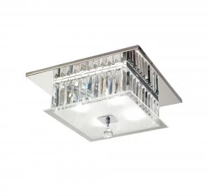 Flush Ceiling Square 4 Light Polished Chrome, Glass, Crystal