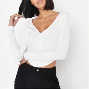 Missguided Seam Detail Zip Through Crop Top - White