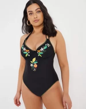 Embroidered Tummy Control Swimsuit