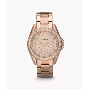 Fossil Womens Riley Multifunction Rose-Tone Stainless Steel Watch - Rose Gold