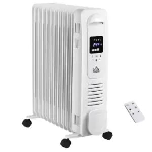 HOMCOM 2720W Digital Oil Filled Radiator, 11 Fin, Portable Electric Heater with LED Display, 3 Heat Settings, Safety Cut-Off and Remote Control, White