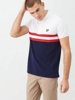 Lyle & Scott Yoke Stripe Polo Shirt - White/Navy, Size L, Men