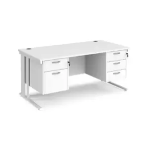 Office Desk Rectangular Desk 1600mm With Double Pedestal White Top With White Frame 800mm Depth Maestro 25 MCM16P23WHWH