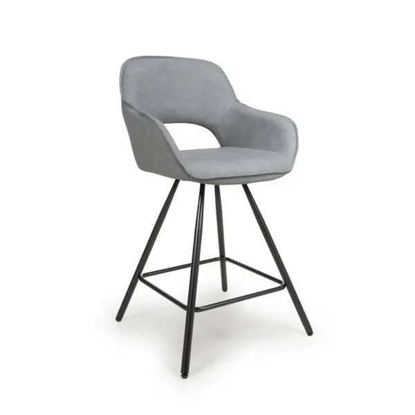 Shankar Truro Leather Effect Light Grey Bar Chair - Grey 565398cm