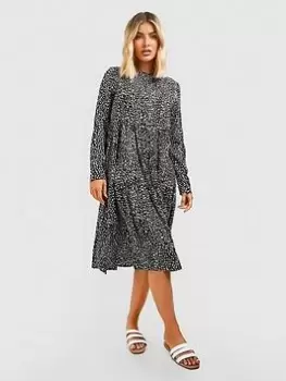 Boohoo Polka Dot Smock Dress - Black, Size 10, Women