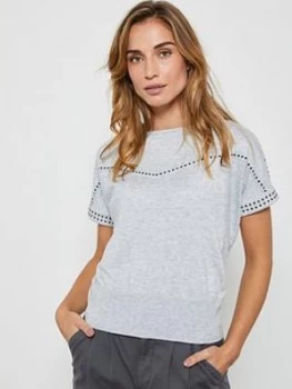 Mint Velvet Studded Short Sleeve Jumper - Light Grey