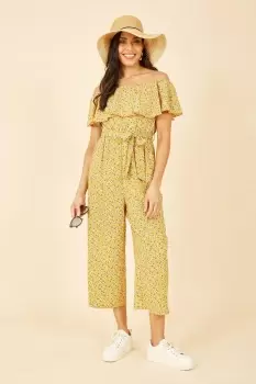 Yellow Daisy Print Bardot Jumpsuit