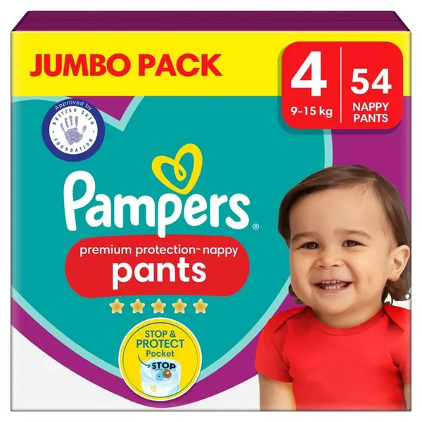 Pampers Premium Protection Nappy Pants Size 4 Jumbo Pack 54 Nappies