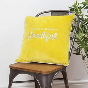 Be You Own Kind of Beautiful Velvet Cushion Mustard 42cm