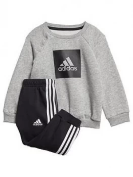 Boys, adidas Infants Three Stripe Logo Sweat and Jogger - Grey Heather, Size 12-18 Months